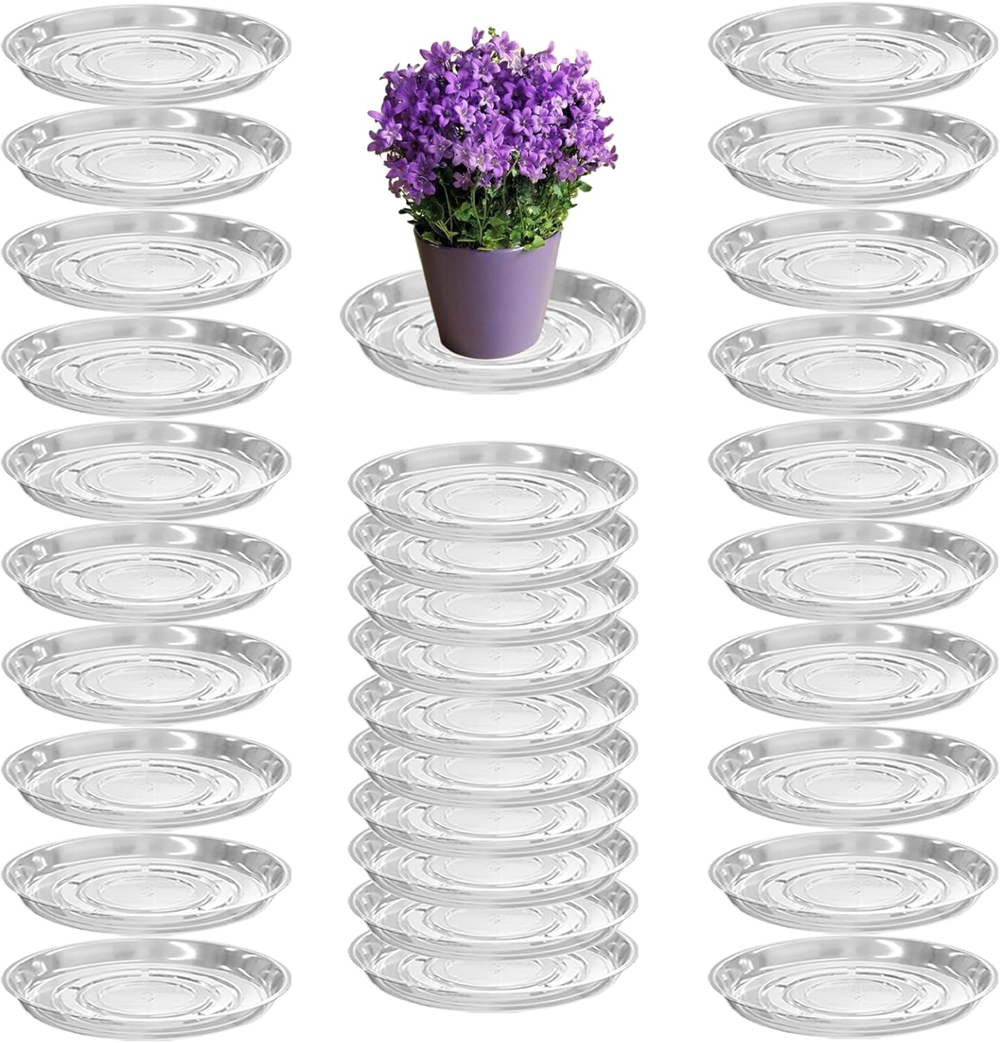 30 Packs 6 Inches Clear Plant Saucers for Indoor Outdoor Use Heavy Duty Plastic Plant Trays for Planter Bulk Flower Pot Drip Trays to Catch Water, 4 to 20 Inch