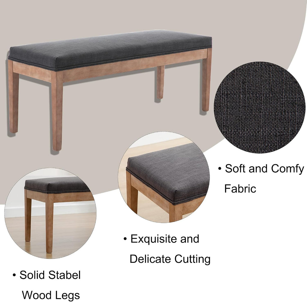 Linen Dining Bench Upholstered Entryway Bench Farmhouse Shoe Bench Seat Ottoman for Hallway Living Room Bedroom End of Bed Dining Room Kitchen, 45.5" Long, Charcoal