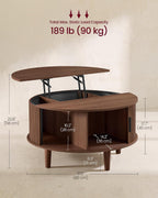 VASAGLE Round Coffee Table, Lift Top Coffee Table with Tambour Sliding Door