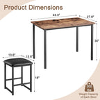 VECELO Kitchen Table and Chairs for 4, Dining Room Set with PU Chairs/Stools, Heavy-Duty Metal Frame, Wooden Tabletop, Space-Saving Design for Small Spaces, Easy Assembly, Vintage Brown & Black