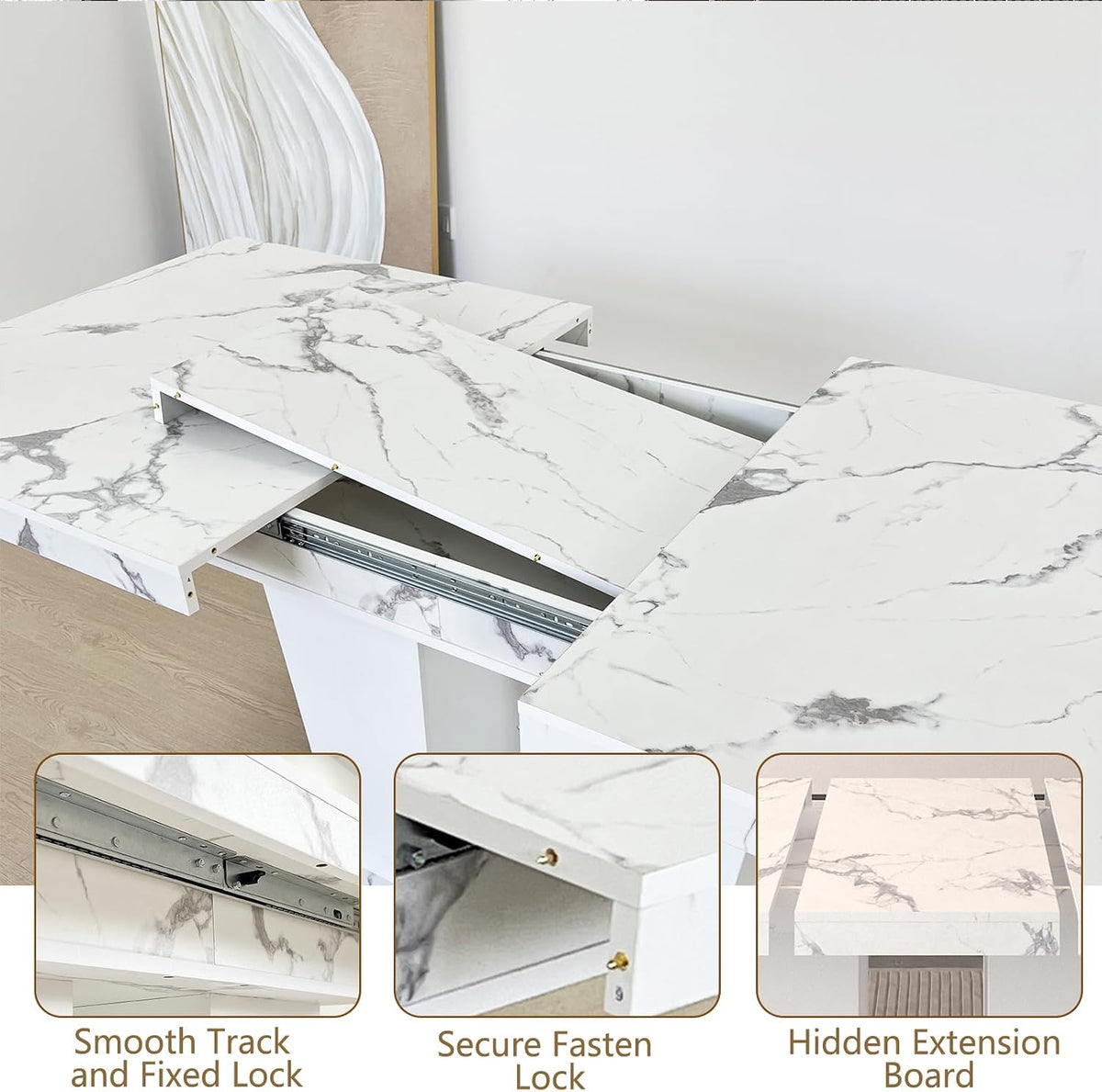 SSLine Rectangular Extendable Dining Table 63"-78.7" Large Conference Meeting Table for 4 6 8 People Modern Expandable Kitchen Tables for Home Office Computer Table
