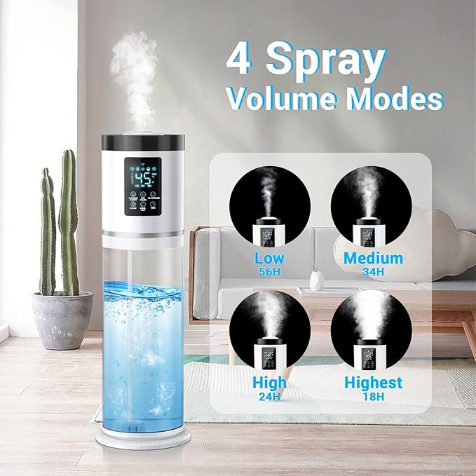 2.1 Gal Humidifiers for Bedroom Large Room, 4 Levels Cool Mist Humidifier with Clear Tank, 7 Color Lights Essential Oil Diffuser with 16H Timer, Top Fill Air Humidifier for Home Plants Office