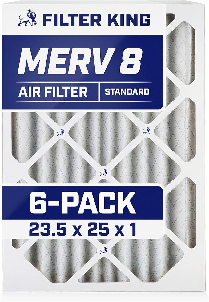 Filter King 23.5x25x1 Air Filter | 6-PACK | MERV 8 HVAC Pleated A/C Furnace Filters | MADE IN USA | Actual Size: 23.5 x 25 x .75"