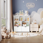 HOOBRO Toy Storage Organizer, Toy Organizers and Storage with 2 Movable Drawers and 5 Cubbies, Toy Chest Shelf for Books or Dolls, Kids Bookshelf and Toy Storage for Playroom, White WT88CW01