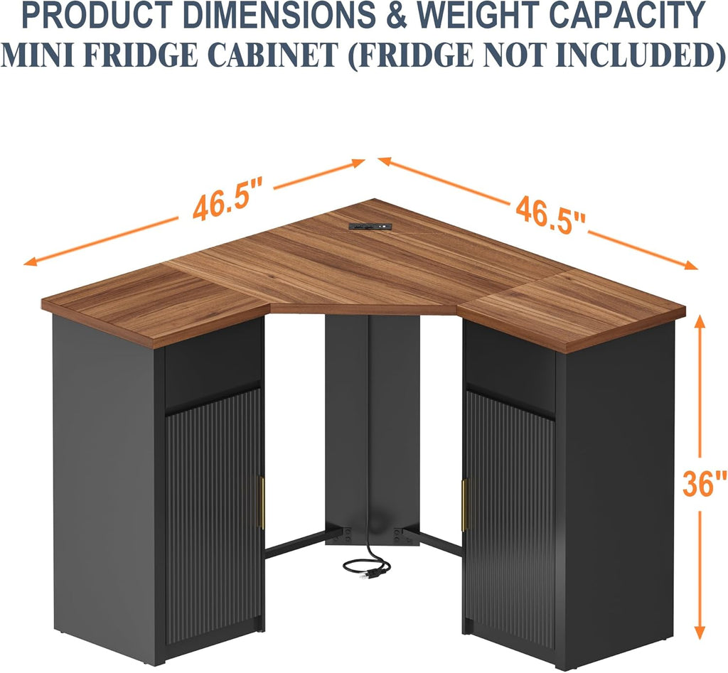 GDLF Corner Coffee Bar with Fridge Space, L Shaped Liquor Cabinet,Black | L-Shaped Countertop, Wine Glass Rack, Adjustable Shelves, Drawer Storage, Power Outlet, Coffee Station for Home & Kitchen