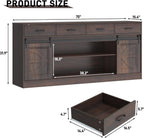 70” Large Buffet Sideboard Cabinet w/4 Drawer,Farmhouse Coffee Bar Cabinet Buffet with Storage,Sliding Door,Long Kitchen Buffet Table,Kitchen Sideboard Cabinet,Credenza for Dining Room,Brown