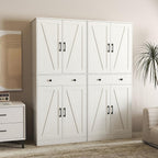 GOFLAME 72” Tall Pantry, Modern Farmhouse Cupboard Cabinet with 4 Barn Doors, Storage Drawer & 3 Adjustable Shelves, Versatile Storage with Anti-TIPP Kits for Living Room, Dining Room, White