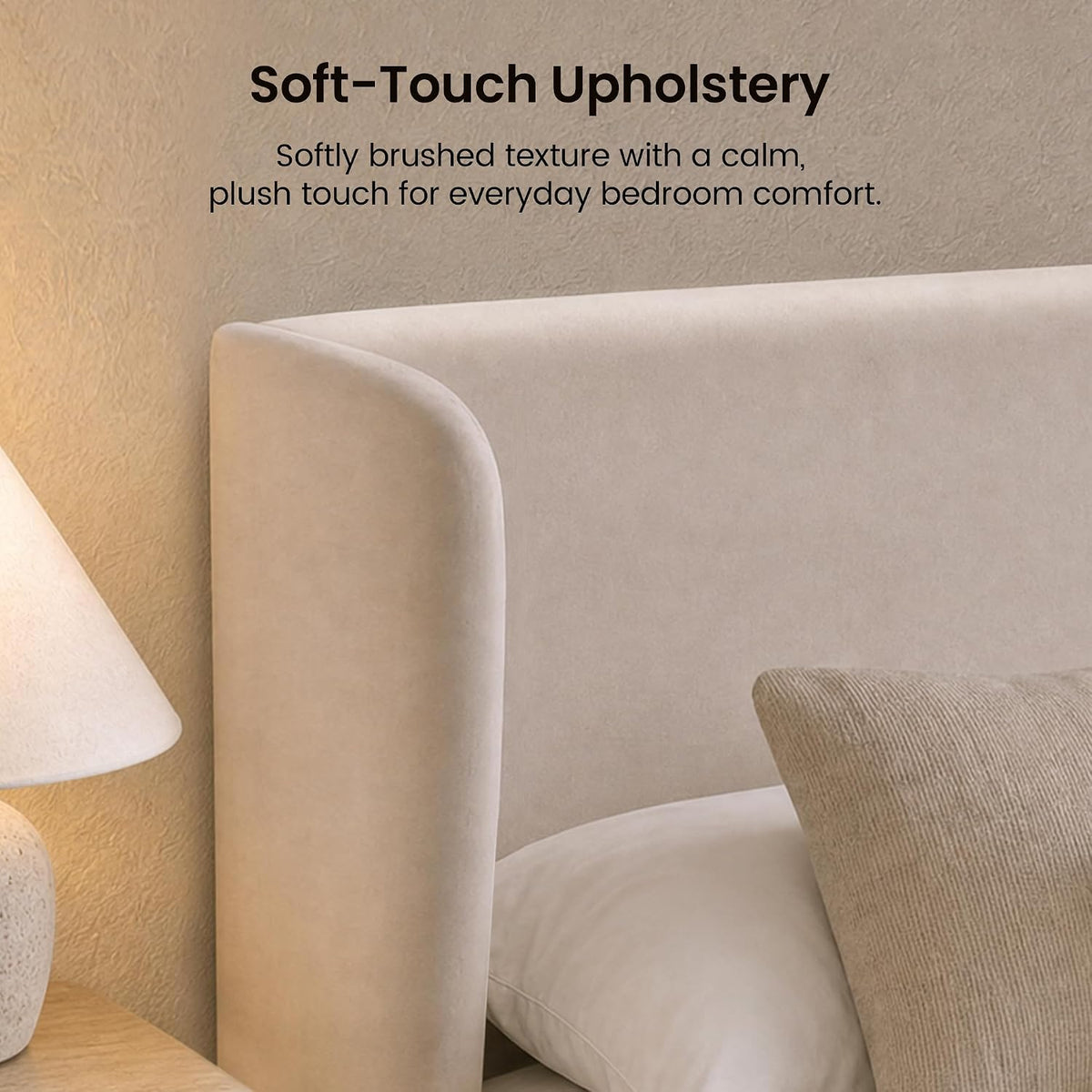ModernMate Queen Upholstered Bed Frame, 47" Tall Wingback Headboard, Beige