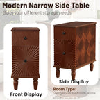 Wood End Table with Charging Station, Fully Assembled Slim Side Table with Drawers, Narrow Nightstand Bedside Table for Small Spaces, Living Room, Bedroom,Walnut