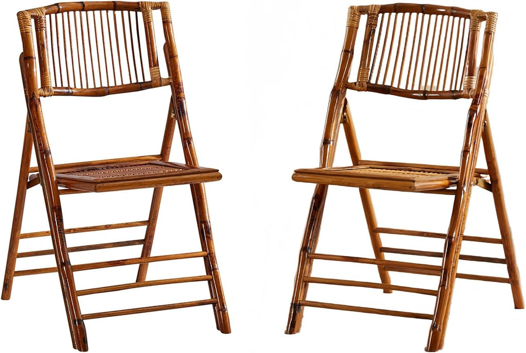 2 Pack Certified Bamboo Folding Chair, Completely Upgraded Foldable Vintage Dining Chair with 330lb Handcrafted for Living Room Patio Garden Balcony Indoor/Outdoor (, Antique Brown)