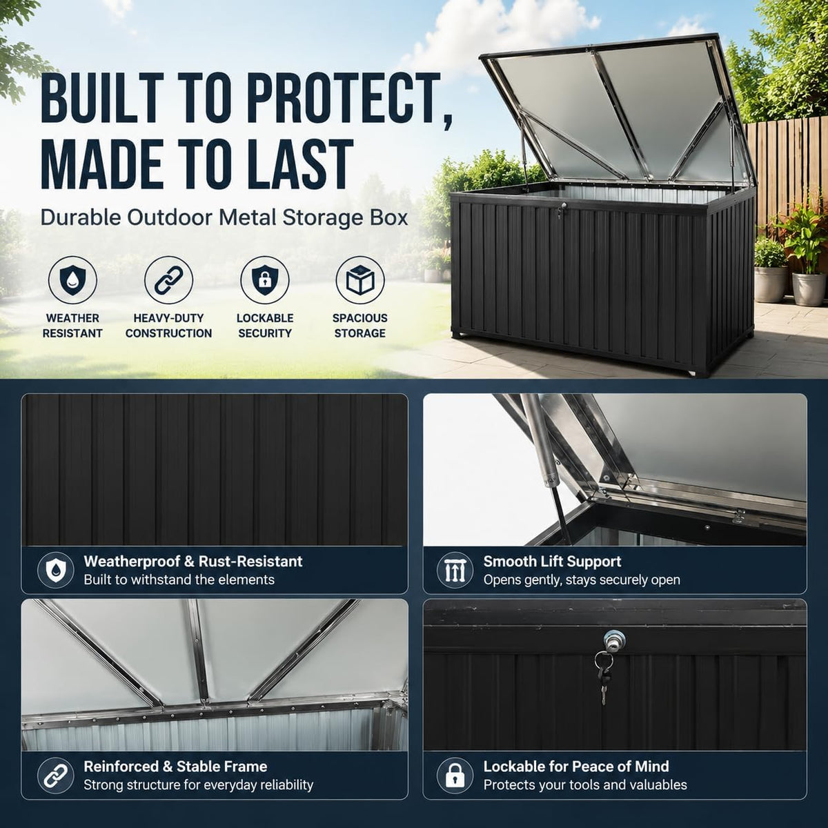Metal Storage Box for Outdoors, Durable Large Capacity Organizer, Waterproof Garden Storage Solution for Tools, Equipment, and Supplies, Ideal for Home and Patio Use
