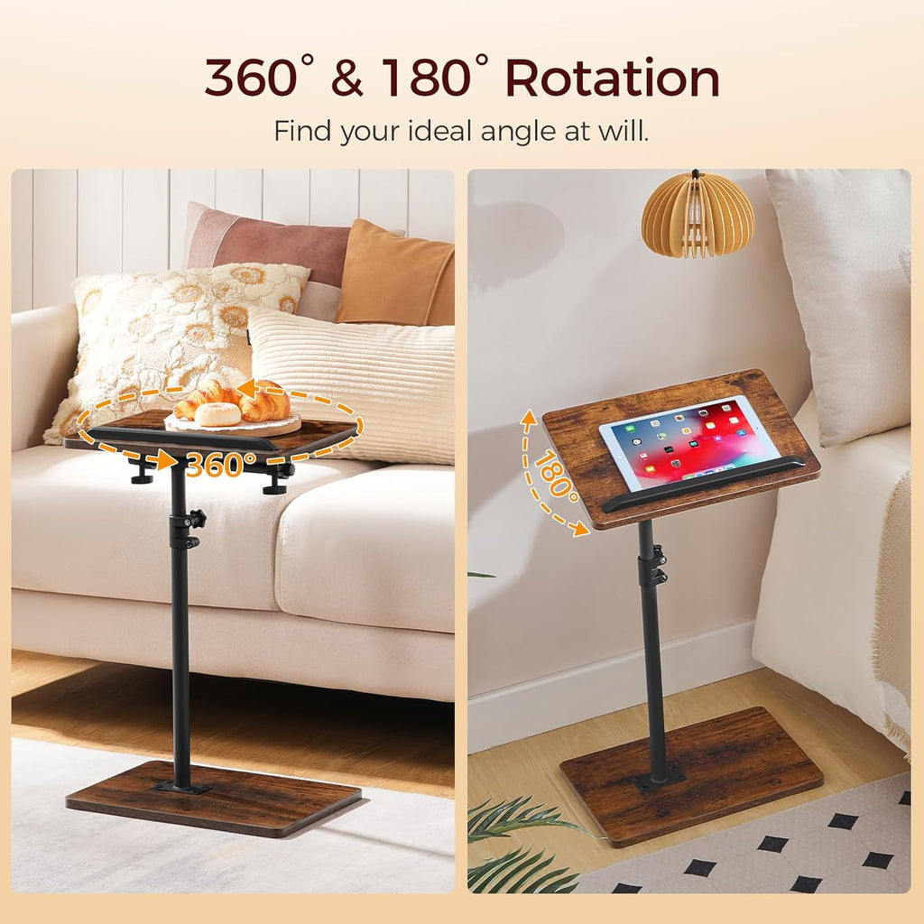MAHANCRIS Set of 2 TV Tray Table, Height Adjustable TV Trays with 360° Swivel, Space-Saving Side Table for Couch, Multi-Functional Sofa Table with Anti-Slip Bar, Bedside, Rustic Brown ETRB4501S2
