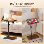 MAHANCRIS Set of 2 TV Tray Table, Height Adjustable TV Trays with 360° Swivel, Space-Saving Side Table for Couch, Multi-Functional Sofa Table with Anti-Slip Bar, Bedside, Rustic Brown ETRB4501S2