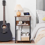 AMHANCIBLE Record Player Stand with Charging Station, Turntable Stand with Storage Cabinet, 3 Tier End Table Hold Up to 100 Albums, Record Table for Vinyl, Living Room, Rustic Brown, HETCD01BR-1