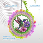 Hummingbird Wind Spinners Garden Decor as Birthday Gifts for Women Mom,12 inch 3D Stainless Steel Hanging Wind Spinner Metal Catchers Kinetic Sculpture for Outdoor Decor, Patio,Yard Decorations