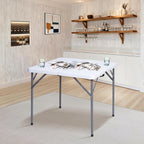 34" Square Folding Table Fold-in-Half Utility Dining Portable Table Heavy Duty HDPE with Carrying Handle, Plastic Tables for Camping,Picnic, Office, Party,Card Table (White)