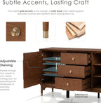 Furniture of America Forma Mid-Century Modern 69-inch Solid Wood Sideboard Buffet Cabinet with 2 Storage Compartments, 6 Shelves and 3 Drawers for Living Room, Dining Room, Office, Walnut