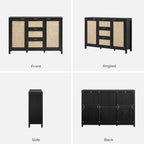 SICOTAS Rattan Large Sideboard Buffet Cabinet with Storage - Farmhouse Boho Coffee Bar Storage Cabinet with 3 Drawers and 2 Doors, Tall Credenza for Living Room, Kitchen, Hallway, Black Oak (2 Pieces)