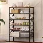 6 Tiers Metal Shoe Rack，Large Capacity Shoe Rack Holds 24 Pairs of Shoes, Durable and Stable, Adjustable Metal Shelf Stackable Shoe Shelf for Entryway, Hallway, Living Room, Closet