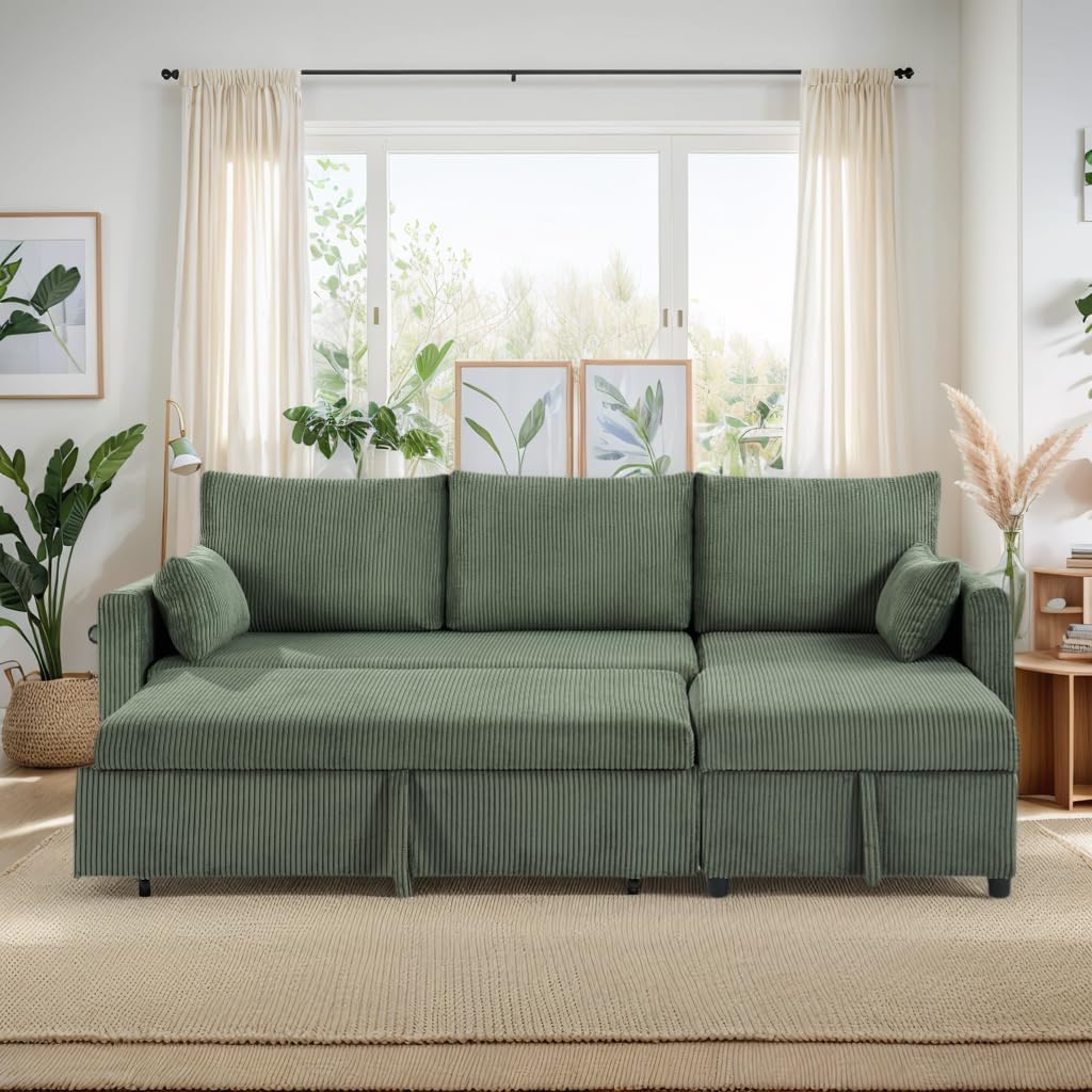 Ball & Cast 86" Sectional Sleeper Sofa Bed Pull Out Couches for Living Room | L Shaped Convertible Pull Out Sofa Bed with Reversible Storage Chaise and Side Pocket, 3-Seat Sofa for Small Space Apartment