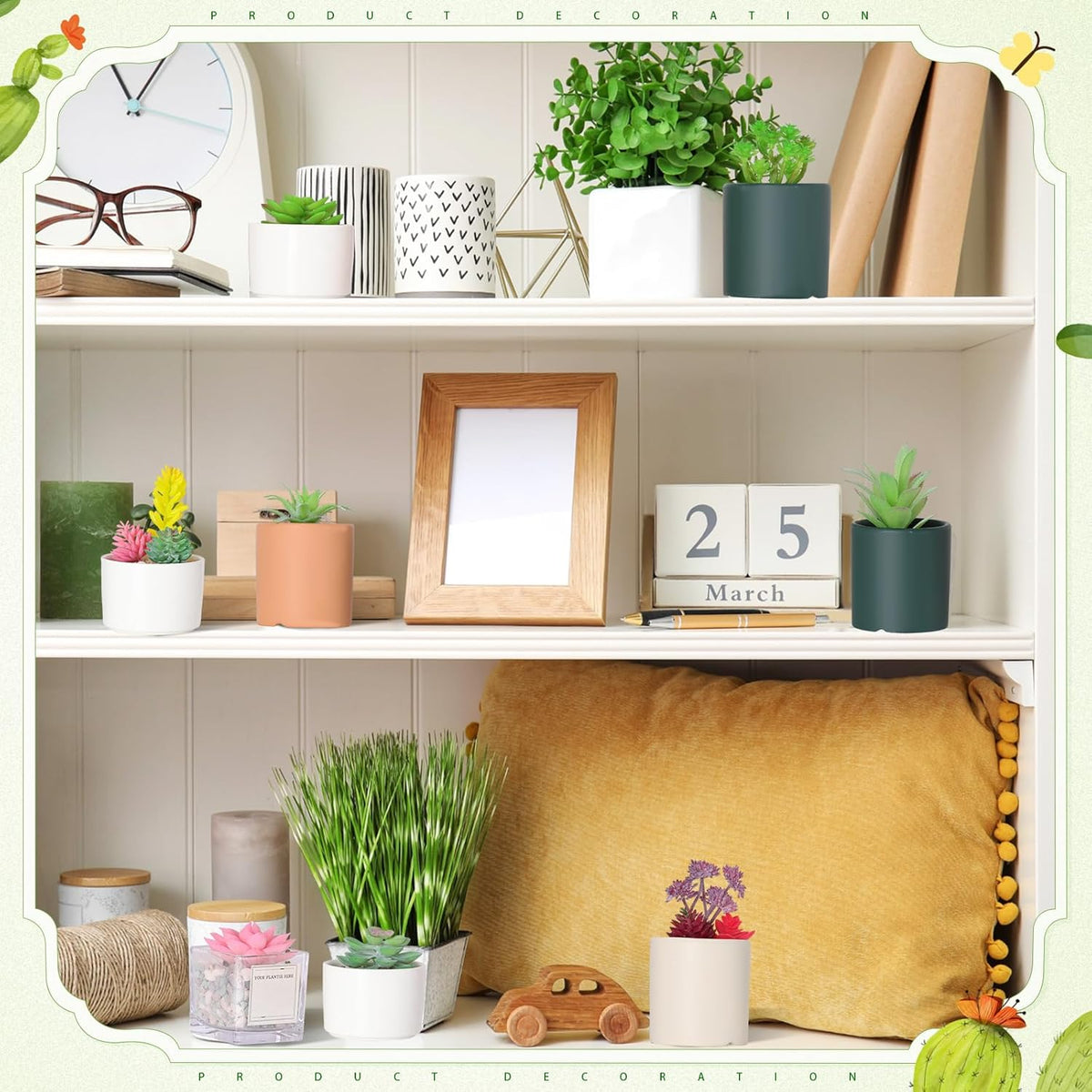 WILLBOND 50 Pcs 50 Pcs Bulk Mini Artificial Succulents Plants Assorted Unpotted Realistic Plants Fake Textured Succulent Picks Realistic Plastic Cactus Stems for Garden Home Decor (Lovely Style)