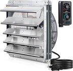 iLIVING 18" Wall Mounted Shutter Exhaust Fan, Automatic Shutter, with Thermostat and Variable Speed controller, 0.85A, 1736 CFM, 2600 SQF Coverage Area Silver (ILG8SF18V-ST)