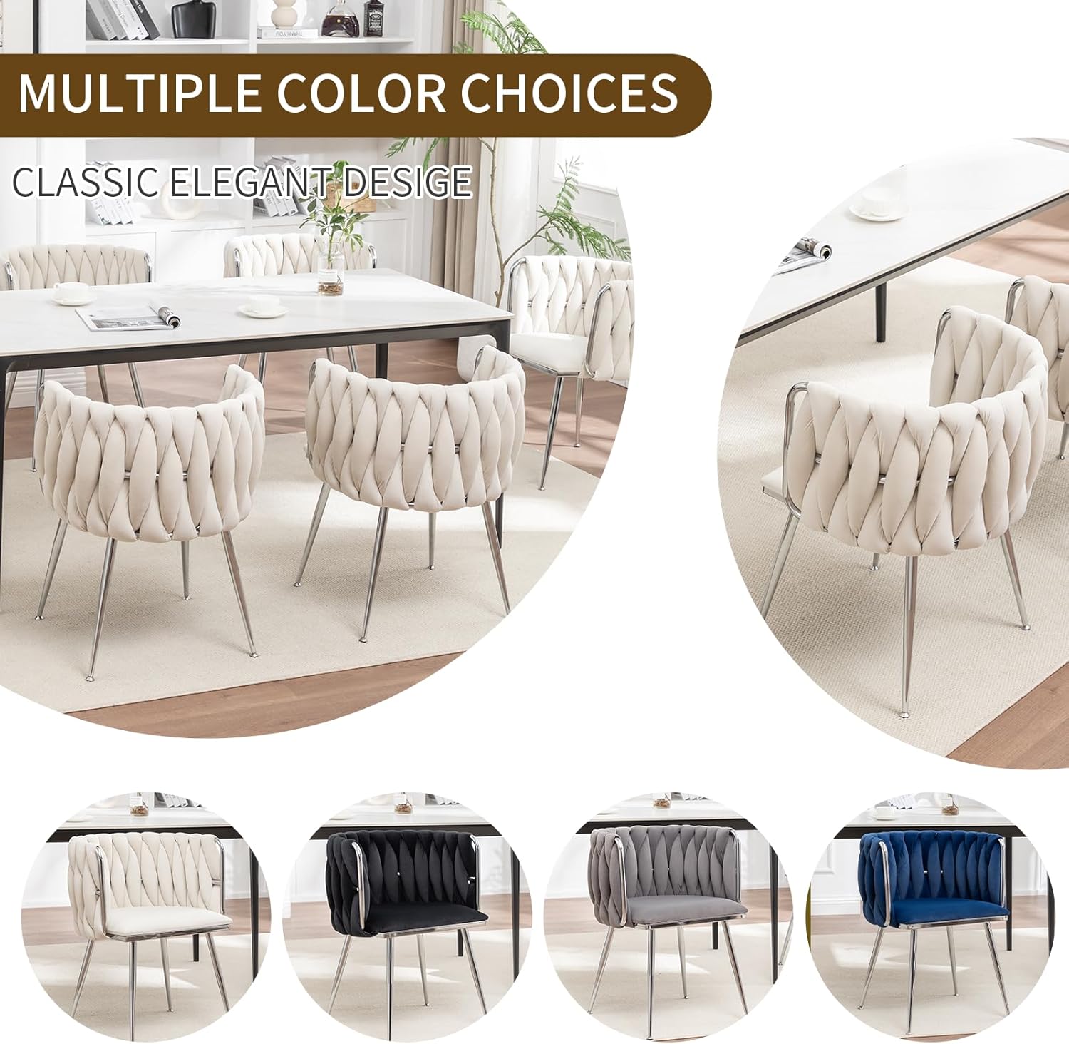 Velvet Dining Chairs Set of 4, Upholstered Dining Room Chairs with Metal Legs, Sillas de Comedor Modernas 4, Modern Kitchen Chairs for Dining Room, Living Room, Kitchen, Bedroom, Beige