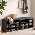 Shoe Rack Bench, Shoe Storage Bench with Cushion, Shoe Organizer 18 Cubbies for Entryway Hallway Bedroom Living Room, Holds Up to 400lbs