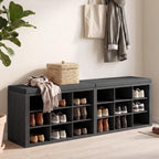 Shoe Rack Bench, Shoe Storage Bench with Cushion, Shoe Organizer 18 Cubbies for Entryway Hallway Bedroom Living Room, Holds Up to 400lbs