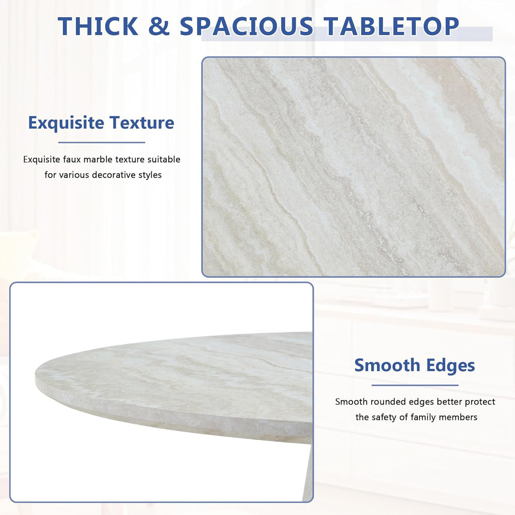 Faux Marble Round Dining Table for 4-6, 45" Modern Farmhouse Round Kitchen Table with 1" Thickened Wood Top & Stable Pedestal for Dining Room,Living Room,Apartment,Restaurant(Beige)