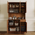71" Kitchen Pantry Cabinets with Microwave Stand, 6 Doors & 3 Adjustable Shelves, Freestanding China Cabinet Hutch, Buffet Cabinet with Storage, Walnut
