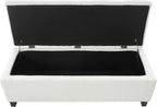 Storage Bench End of Bed, White Boucle Storage Ottoman Bench with Pressure Hinges, Foot Rest with Rubber Wood Legs, Button Tufted Ottoman with Storage for Living Room, Bedroom, Entry Ways & Window