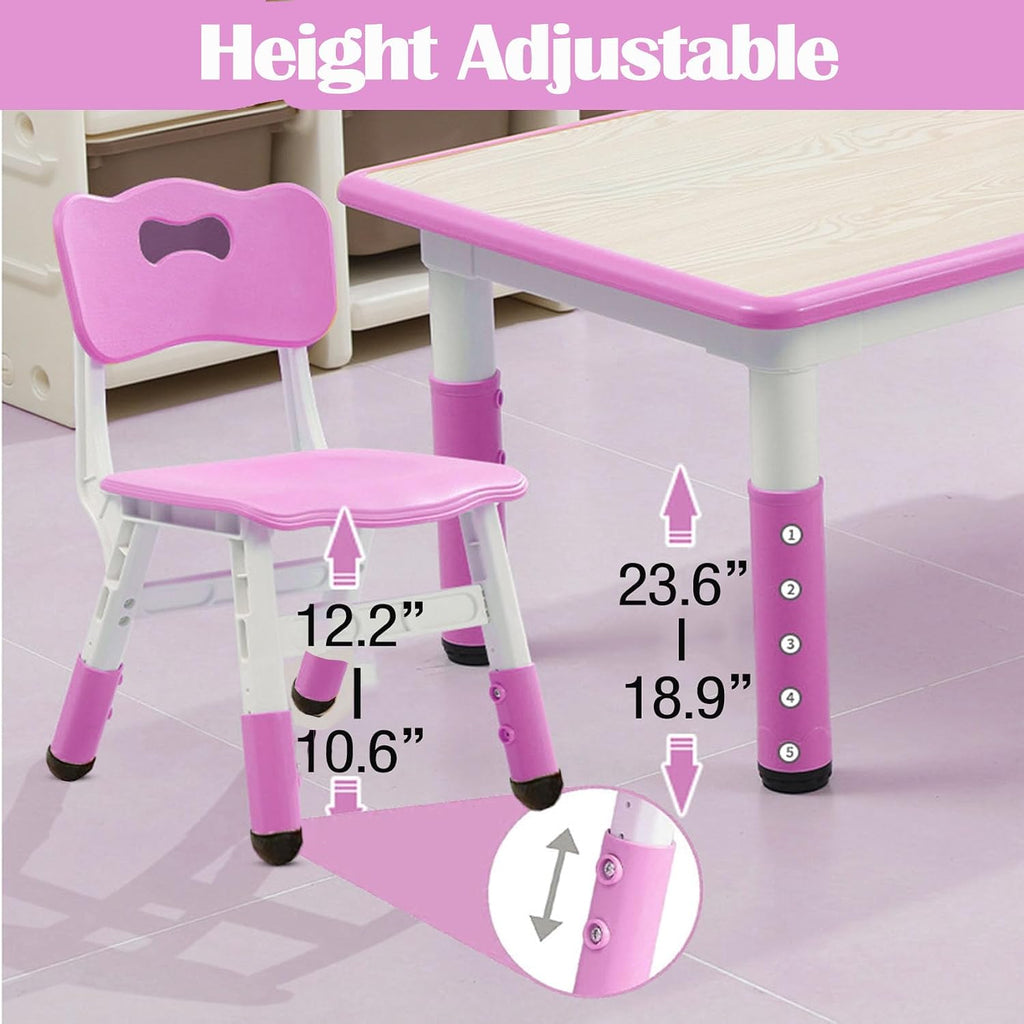 GarveeHome Kids Table and 6 Chair Set - Height Adjustable, Multifunctional Desk, Ergonomically Designed Chairs, Max 300 LBS, for Ages 2-10, Classroom, Daycares, Home
