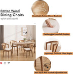 BESTANO Rattan Dining Chairs Set of 2, Mid Century Modern Farmhouse Wood Dining Room Chairs, Upholstered Comfortable Kitchen Dining Side Chair with Cane Woven Back, Beige Linen