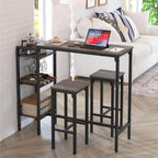 Weehom Bar Table and Chairs Set for Small Kitchens and Apartments - Space-Saving Dining Table Set for 2, 3 Storage Shelves with Bulit-in Wine Rack, Dining Room Breakfast Nook Table Set, Gray