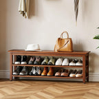 Wood Shoe Bench for Entryway,Bench with Shoe Rack,Storage Shoe Organizer for Hallway,Living Room,Bedroom (Brown, 47.24''W×11.81‘’D×17.71‘’H)