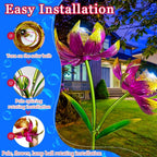 Solar Wind Spinner Outdoor, 63 Inch Metal Wind Spinner Yard Art with Lights - Twin Flower Design Pinwheels for Yard and Garden Decor, Solar Garden Decor