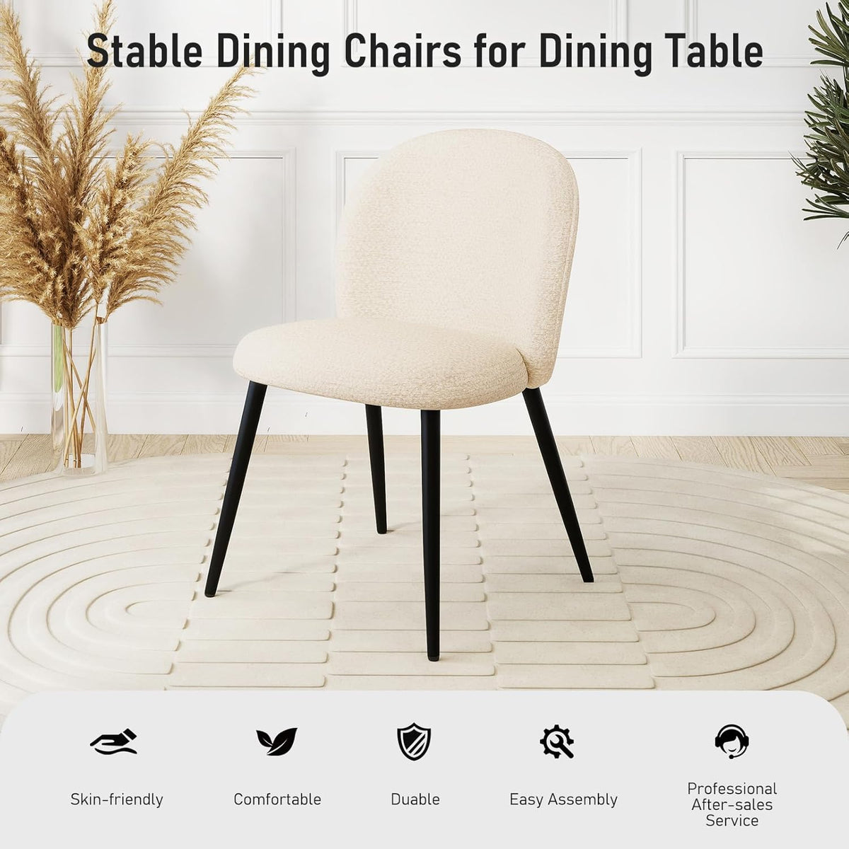 Upholstered Dining Chairs Set of 4, Modern Kitchen Side Chair with Padded Seat Comfortable Chenille Fabric Study Black Matel Legs,Desk Chair with Back for Dining Rooms, Beige
