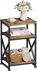 Simple Trending Side Table, End Table with 3 Tiers Open Shelves, Bedside Table for Sofa Couch, Nightstand, Living Room, Bedroom, Rustic Brown