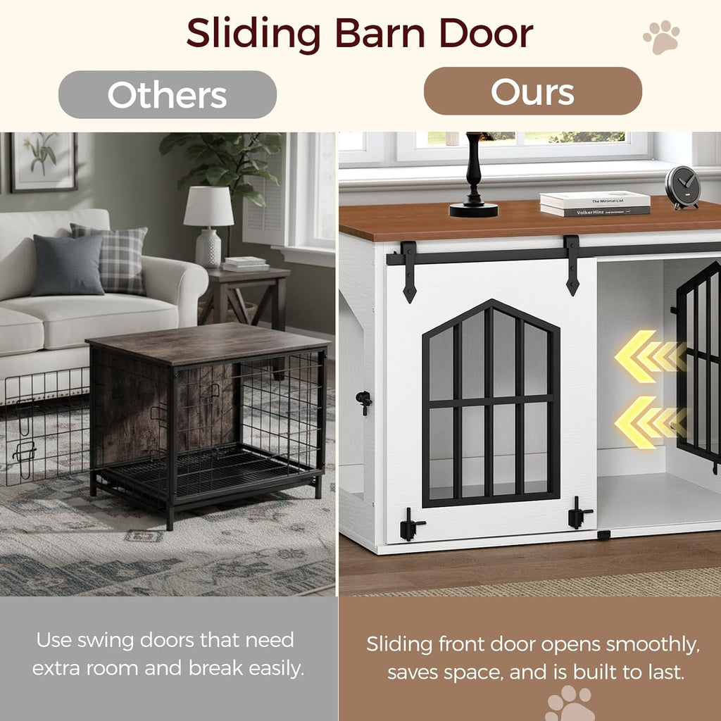 MAHANCRIS Farmhouse Nightstand and Dog Crate Furniture Bundle, End Table with Barn Door, Wooden Dog Cage for Small Medium Dogs, Side Table for Bedroom, Living Room, ET155-DCBA9601