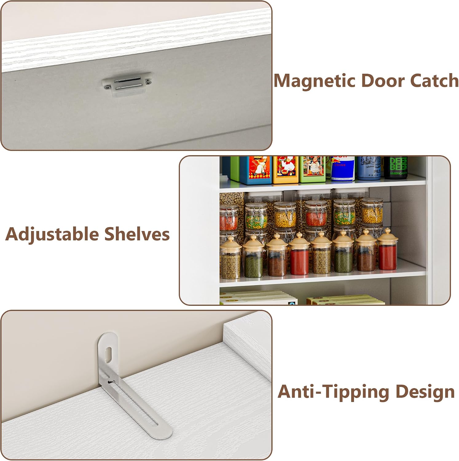 BORNOON Pantry Organizers and Storage Cabinet, 67.7” Barn Door White Kitchen Cabinet with Drawers and Adjustable Shelf, Tall Pantry for Kitchen, Dining Room, Living Room