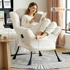 Lazy Chair for Living Room, Large Beige Accent Chair with a Throw Pillow, Leisure Sofa Chair Set, Comfy Reading Chair for Bedroom, Dorm Room, Office