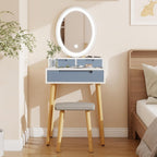 YOURLITE Small Makeup Vanity Desk with Mirror and Lights | Compact Vanity, 3 Lighting Modes, Adjustable Brightness, 3 Drawers, Cushioned Stool