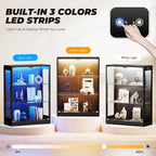 BROTTAR 41.7" Display Cabinet with Glass Doors & 3 Color LED Lights, Black