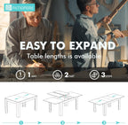 PatioPerk 54.3" to 84.5" Rectangular Extendable Dining Table, Solid Wood Expandable Kitchen Table with Hidden Leaf, Space Saving Dining Table for 4-8 People, Modern Dining Room Table(Bright Brown)