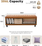 Tbfit 50.8" Ottoman with Storage, Button‑Tufted Bench with Safety Hinge and Rivets, Large End‑of‑Bed Storage Ottoman Bench for Bedroom, Living Room, Entryway, Camel PU
