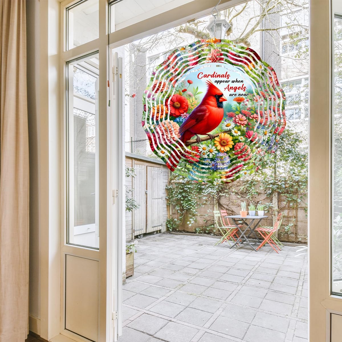 Cardinal Wind Spinner,3D Frosted Wind Spinners Hanging for Yard and Garden Cardinal Wind Spinner with Flower,10" Hanging Wind Sculptures Made of Tough Steel Plate