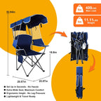 2 Pack Canopy Camping Chairs with Shade, Folding Beach Chair with Full Sun Protection, Portable Heavy Duty Outdoor Chair for Camping, Beach, Sports, Fishing, Lawn, Supports 400 lbs,Navy