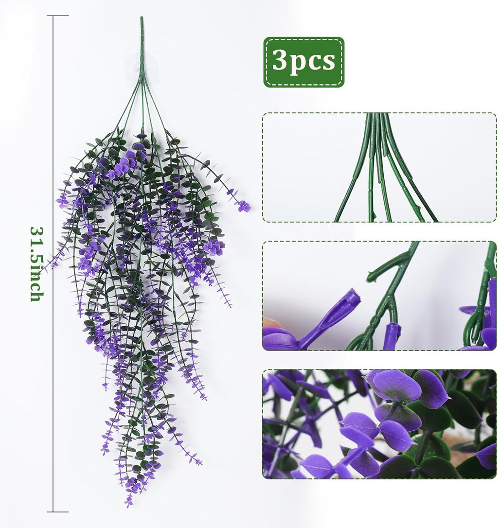RECUTMS Artificial Plants Fake Eucalyptus Plants Faux Hanging Leaves Green Plant Artificial Hanging Plant for Indoor Home Room Kitchen Table Outdoor Patio Garden Yard Decor(Purple)
