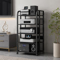 5 Tier Av Media Stand with Wheels, 39in Adjustable Audio Rack | Modern Stereo Cabinet Receiver Console Shelf, Audio Component Rack for Home/Office/Theater, Black